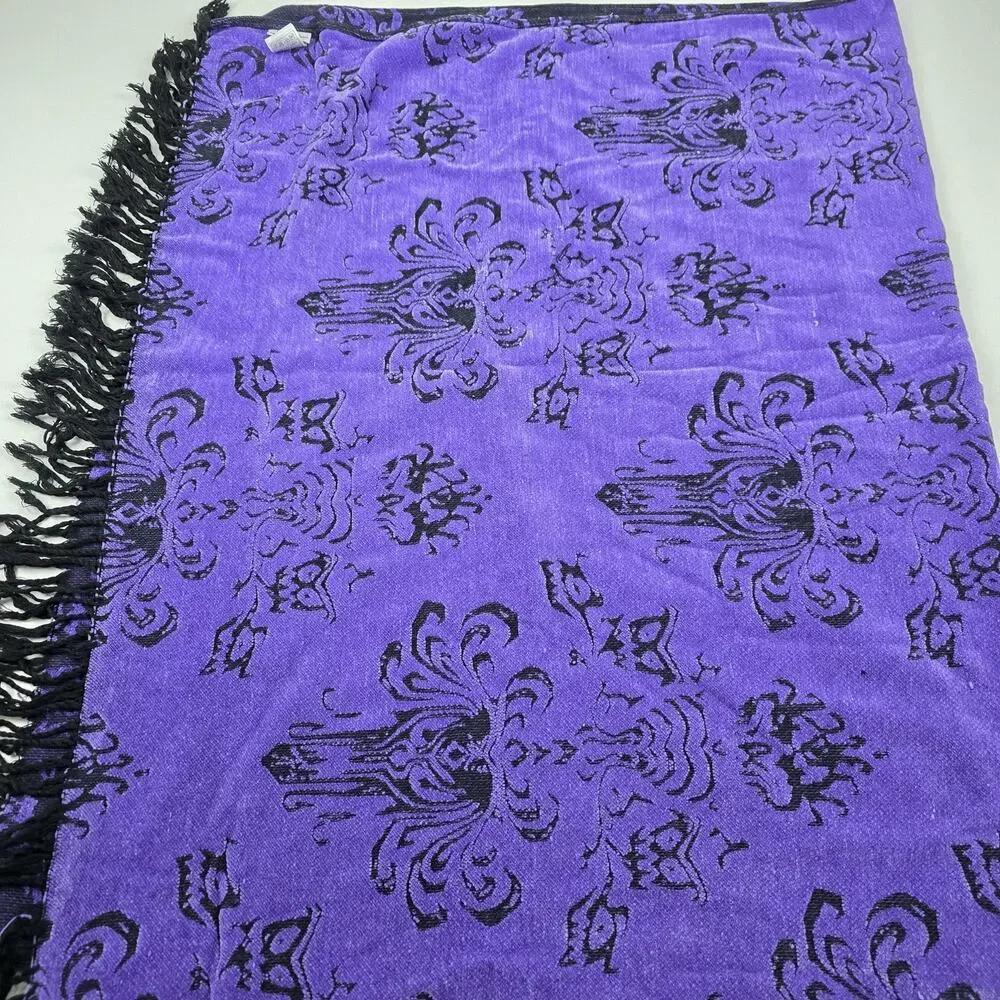 Disney Parks Scarf One Size Purple Black Haunted Mansion Reversible Fringe‎